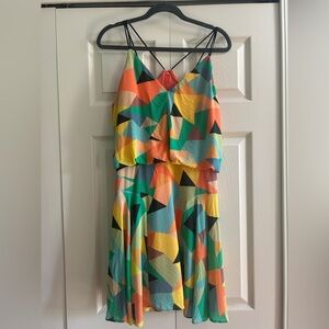 Milly of New York Dress Size 10 Multicolor Geometric Lined Colorful Summer Silk